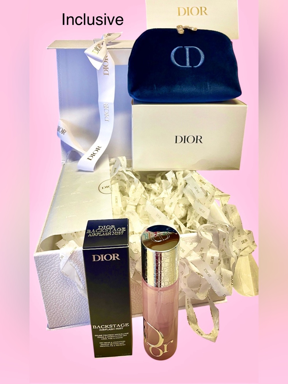 Dior Beauty 2Pc+ Airflash Setting Mist/Navy Velvet Cosmetic Bag & Bowed Gift Box